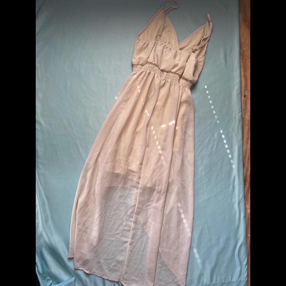 Flowy Beige High Low Dress - Picture 3 of 4